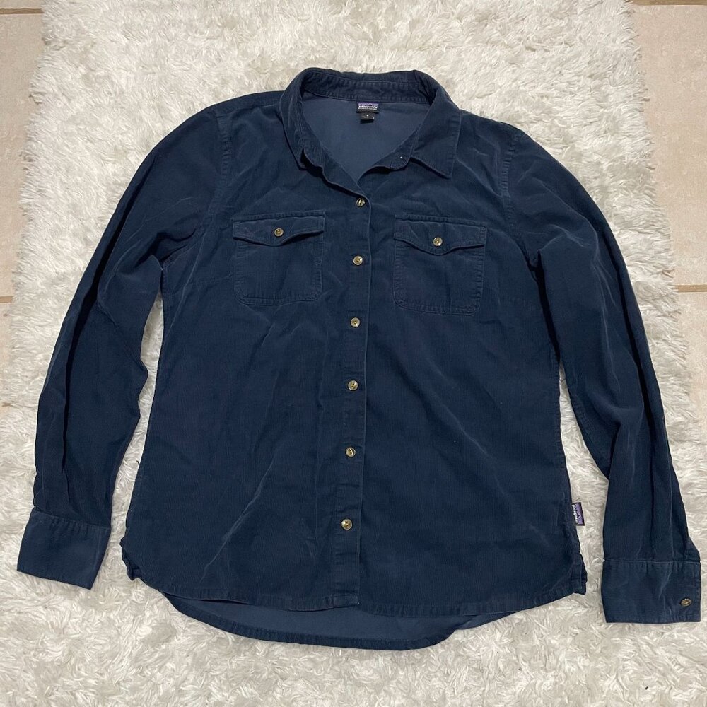 PATAGONIA Womens Size 4 Royal Blue Collared Long Sleeve Button Down